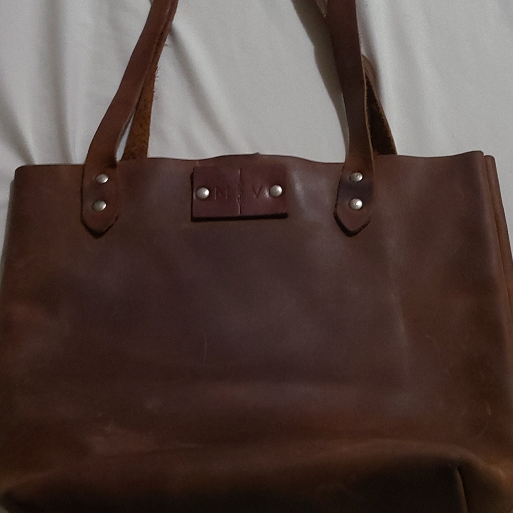 Hand made medium leather tote and antique leather wallet (made in Brazil).